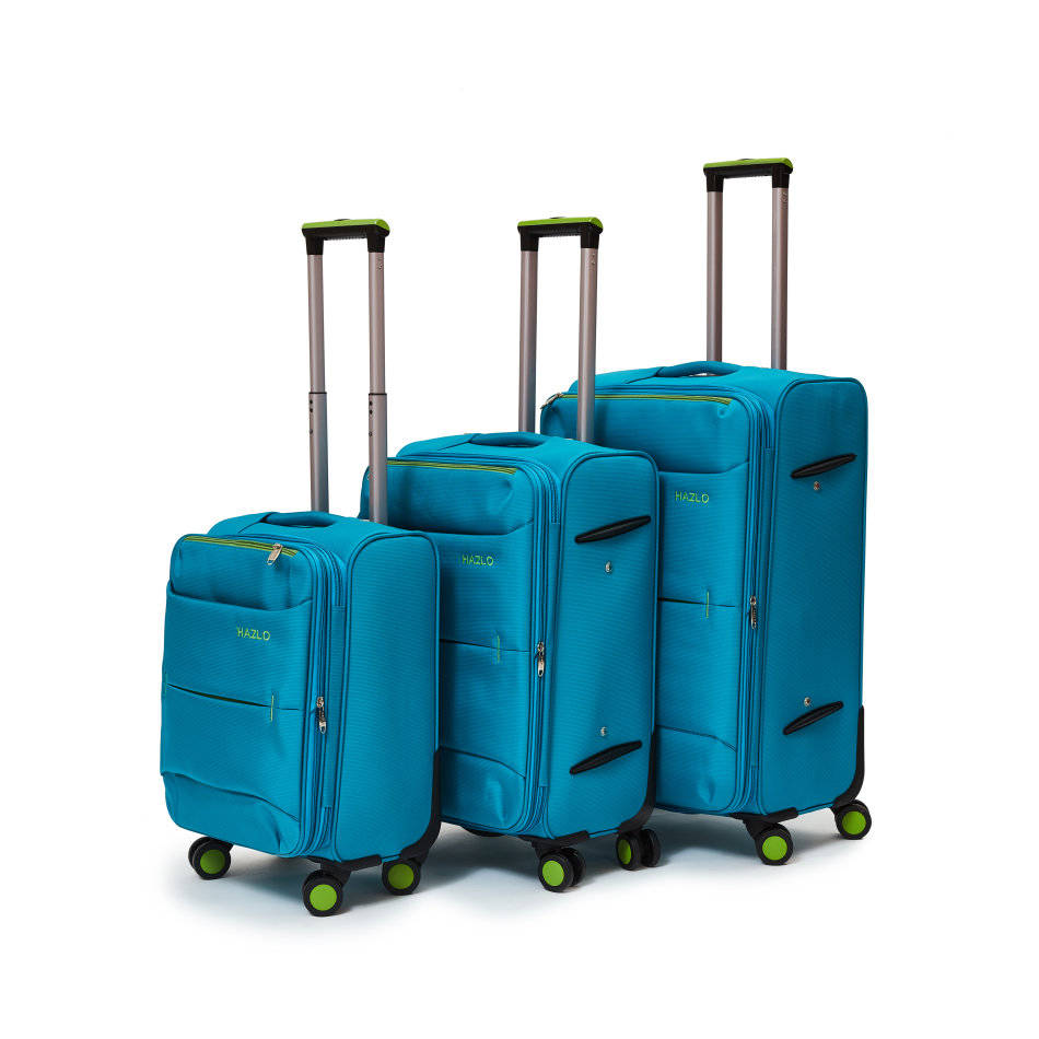 Hazlo 3 Piece Nylon Trolley Luggage Bag Set Blue Makro